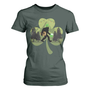 St Patricks Day Bigfoot T Shirt For Women Sasquatch Irish Beer Lovers Shamrock Clover Leaf TS10 Dark Forest Green Print Your Wear
