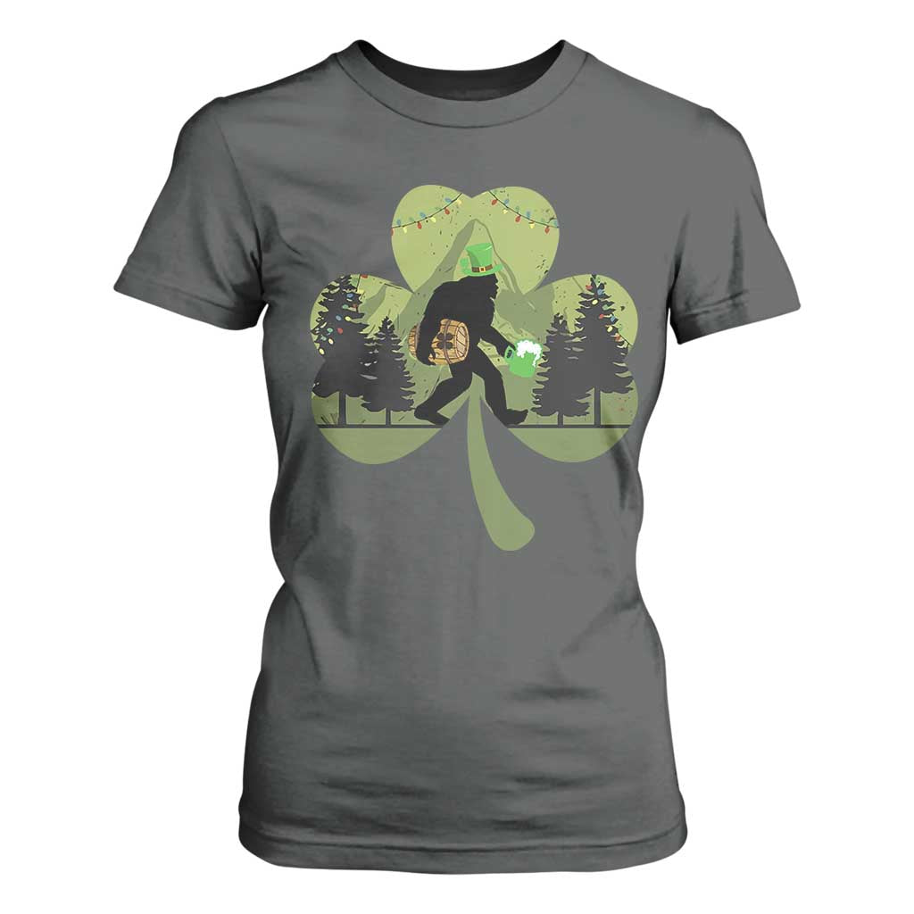 St Patricks Day Bigfoot T Shirt For Women Sasquatch Irish Beer Lovers Shamrock Clover Leaf TS10 Dark Heather Print Your Wear