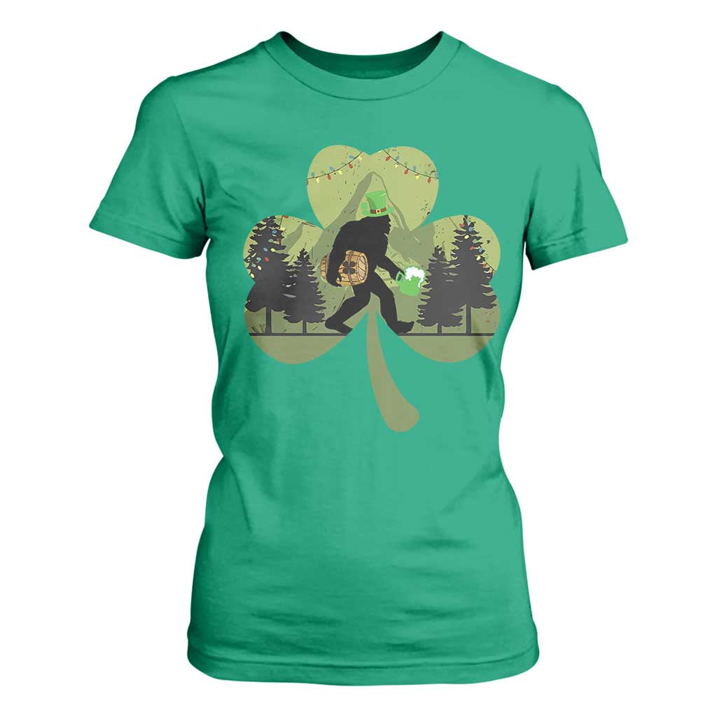 St Patricks Day Bigfoot T Shirt For Women Sasquatch Irish Beer Lovers Shamrock Clover Leaf TS10 Irish Green Print Your Wear