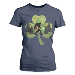 St Patricks Day Bigfoot T Shirt For Women Sasquatch Irish Beer Lovers Shamrock Clover Leaf TS10 Navy Print Your Wear