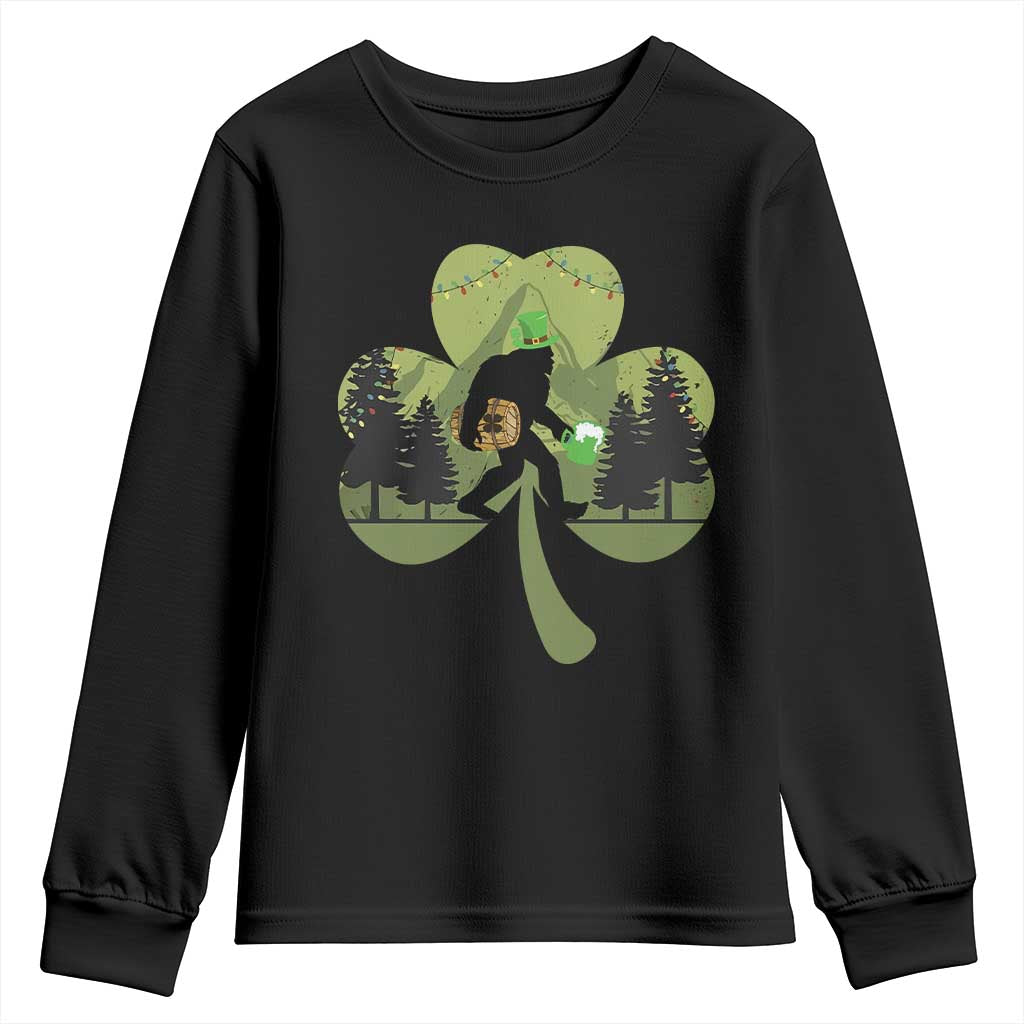 St Patricks Day Bigfoot Youth Sweatshirt Sasquatch Irish Beer Lovers Shamrock Clover Leaf TS10 Black Print Your Wear