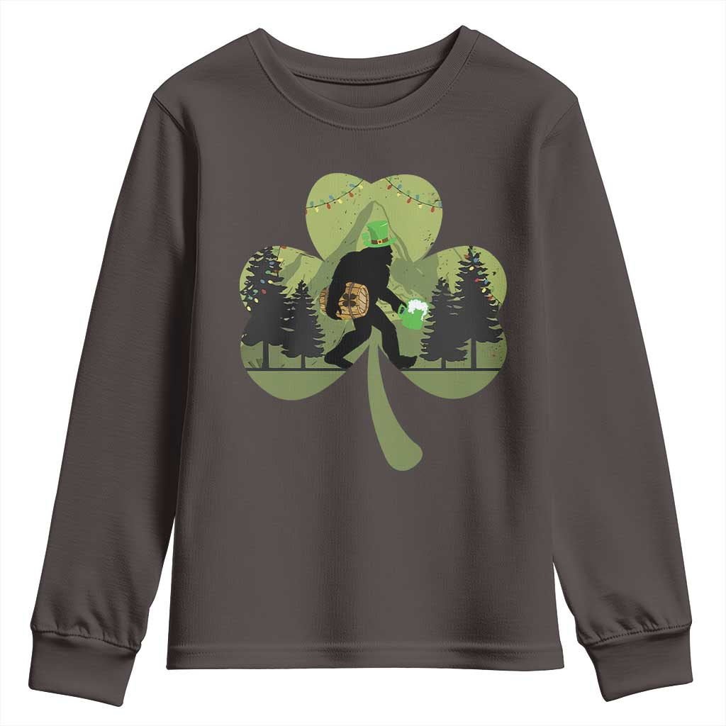 St Patricks Day Bigfoot Youth Sweatshirt Sasquatch Irish Beer Lovers Shamrock Clover Leaf TS10 Dark Chocolate Print Your Wear