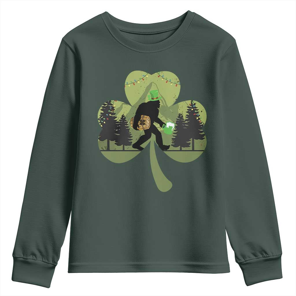 St Patricks Day Bigfoot Youth Sweatshirt Sasquatch Irish Beer Lovers Shamrock Clover Leaf TS10 Dark Forest Green Print Your Wear