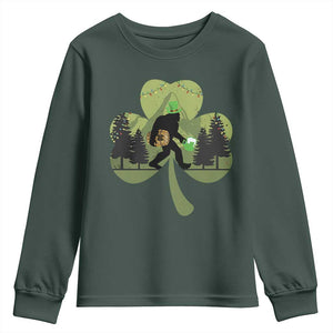 St Patricks Day Bigfoot Youth Sweatshirt Sasquatch Irish Beer Lovers Shamrock Clover Leaf TS10 Dark Forest Green Print Your Wear