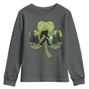 St Patricks Day Bigfoot Youth Sweatshirt Sasquatch Irish Beer Lovers Shamrock Clover Leaf TS10 Dark Heather Print Your Wear