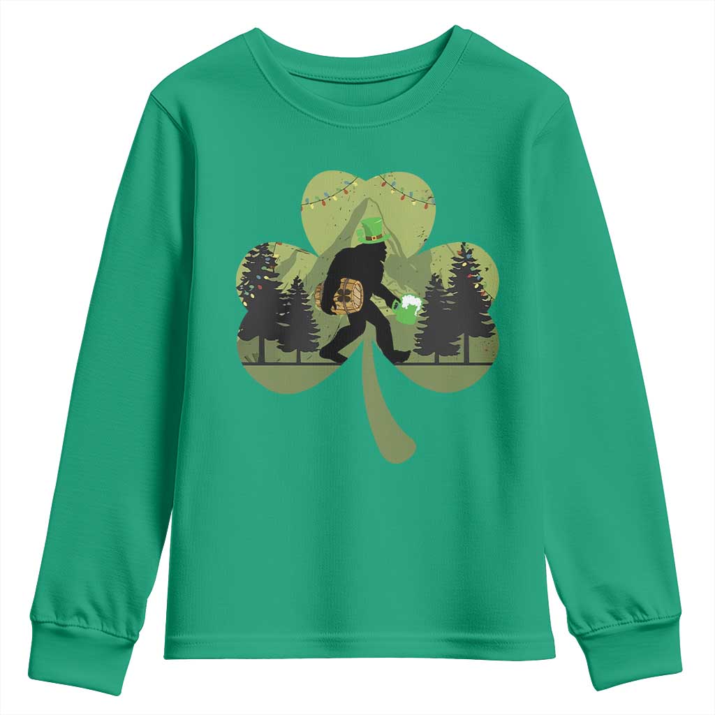 St Patricks Day Bigfoot Youth Sweatshirt Sasquatch Irish Beer Lovers Shamrock Clover Leaf TS10 Irish Green Print Your Wear