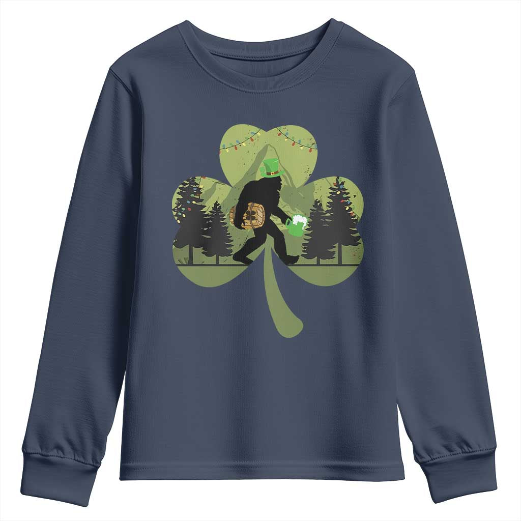 St Patricks Day Bigfoot Youth Sweatshirt Sasquatch Irish Beer Lovers Shamrock Clover Leaf TS10 Navy Print Your Wear