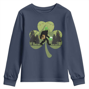 St Patricks Day Bigfoot Youth Sweatshirt Sasquatch Irish Beer Lovers Shamrock Clover Leaf TS10 Navy Print Your Wear