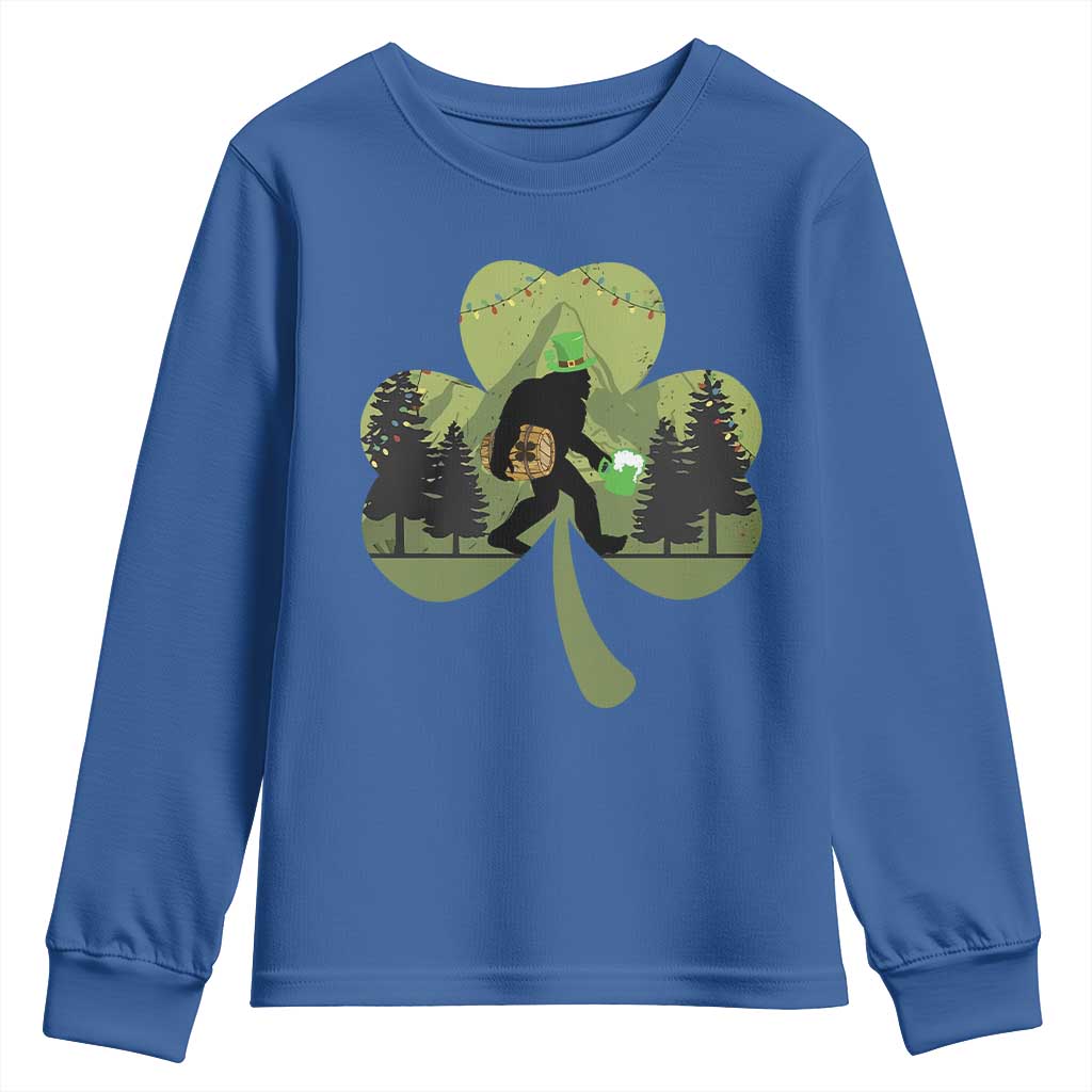 St Patricks Day Bigfoot Youth Sweatshirt Sasquatch Irish Beer Lovers Shamrock Clover Leaf TS10 Royal Blue Print Your Wear