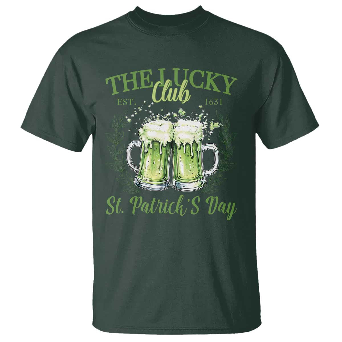 Irish Cat Eating Ramen Noodles Cute Anime St Patrick's Day T Shirt The Lucky Club TS10 Dark Forest Green Print Your Wear