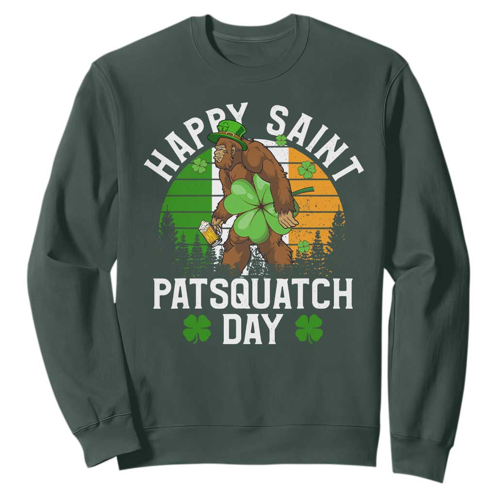 St Patricks Day Bigfoot Sweatshirt Irish Shamrock Sasquatch Beer Lovers TS10 Dark Forest Green Print Your Wear