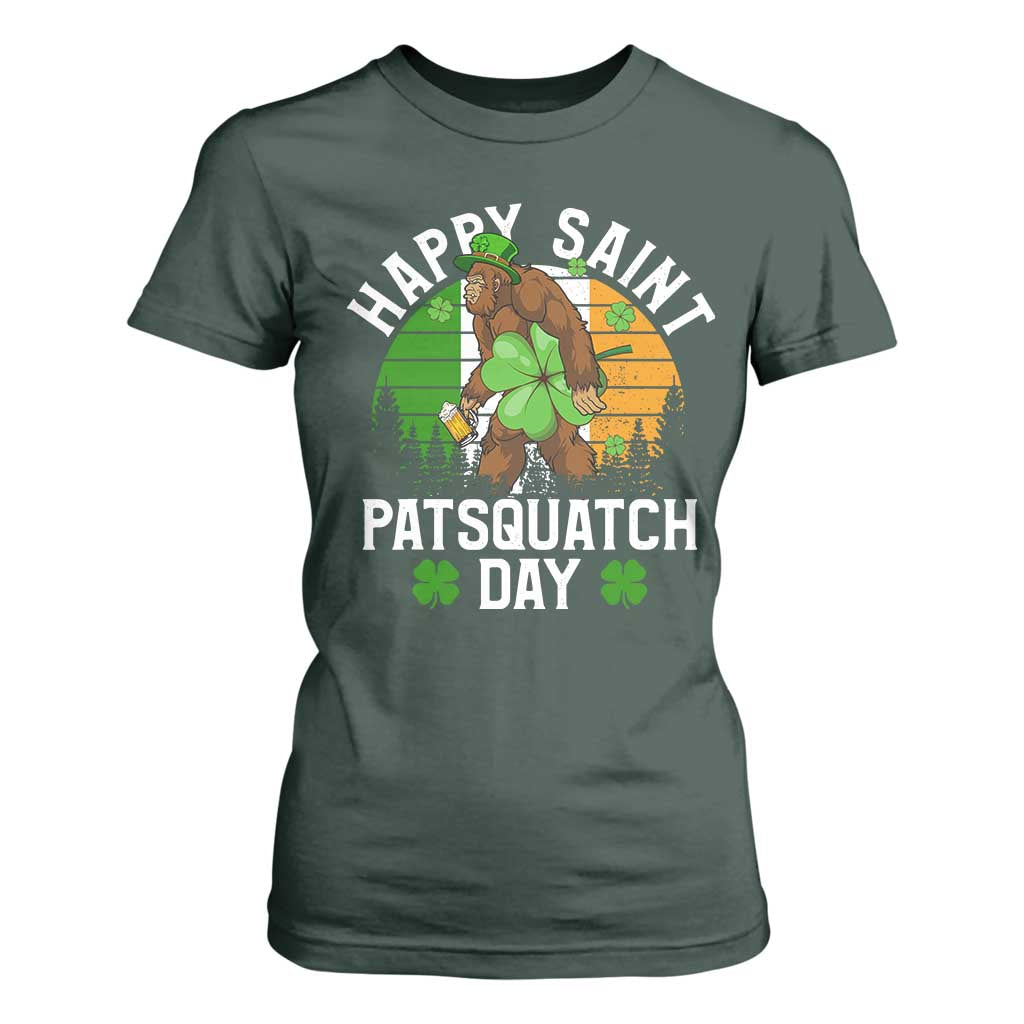 St Patricks Day Bigfoot T Shirt For Women Irish Shamrock Sasquatch Beer Lovers TS10 Dark Forest Green Print Your Wear