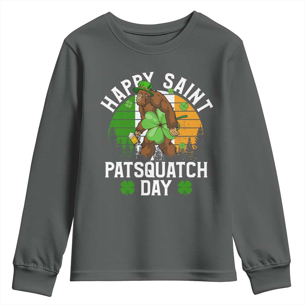 St Patricks Day Bigfoot Youth Sweatshirt Irish Shamrock Sasquatch Beer Lovers TS10 Dark Heather Print Your Wear