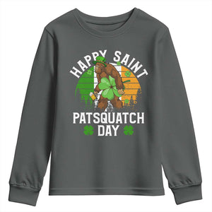 St Patricks Day Bigfoot Youth Sweatshirt Irish Shamrock Sasquatch Beer Lovers TS10 Dark Heather Print Your Wear