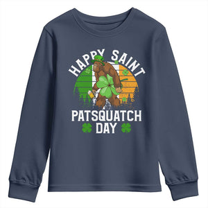 St Patricks Day Bigfoot Youth Sweatshirt Irish Shamrock Sasquatch Beer Lovers TS10 Navy Print Your Wear