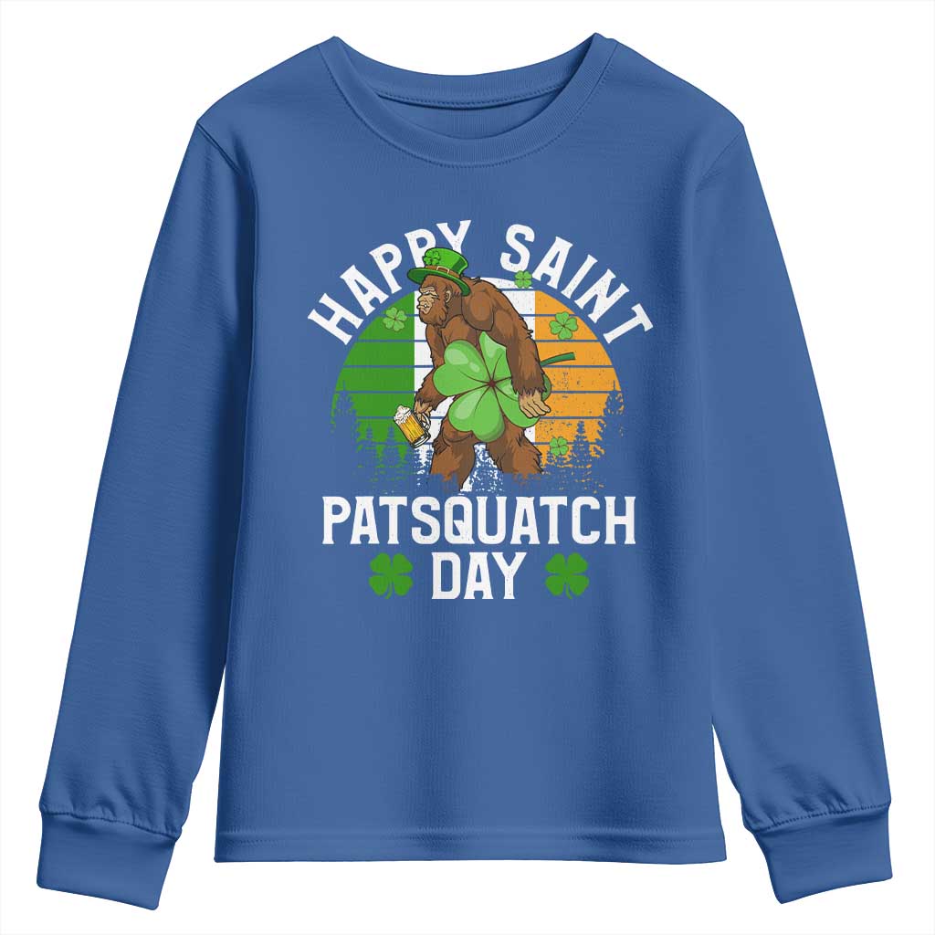 St Patricks Day Bigfoot Youth Sweatshirt Irish Shamrock Sasquatch Beer Lovers TS10 Royal Blue Print Your Wear