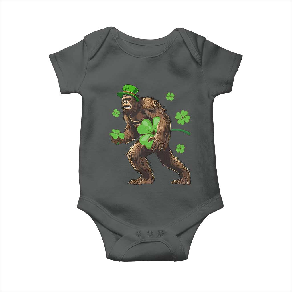 St Patricks Day Bigfoot Baby Onesie Funny Sasquatch Shamrock TS10 Dark Heather Print Your Wear
