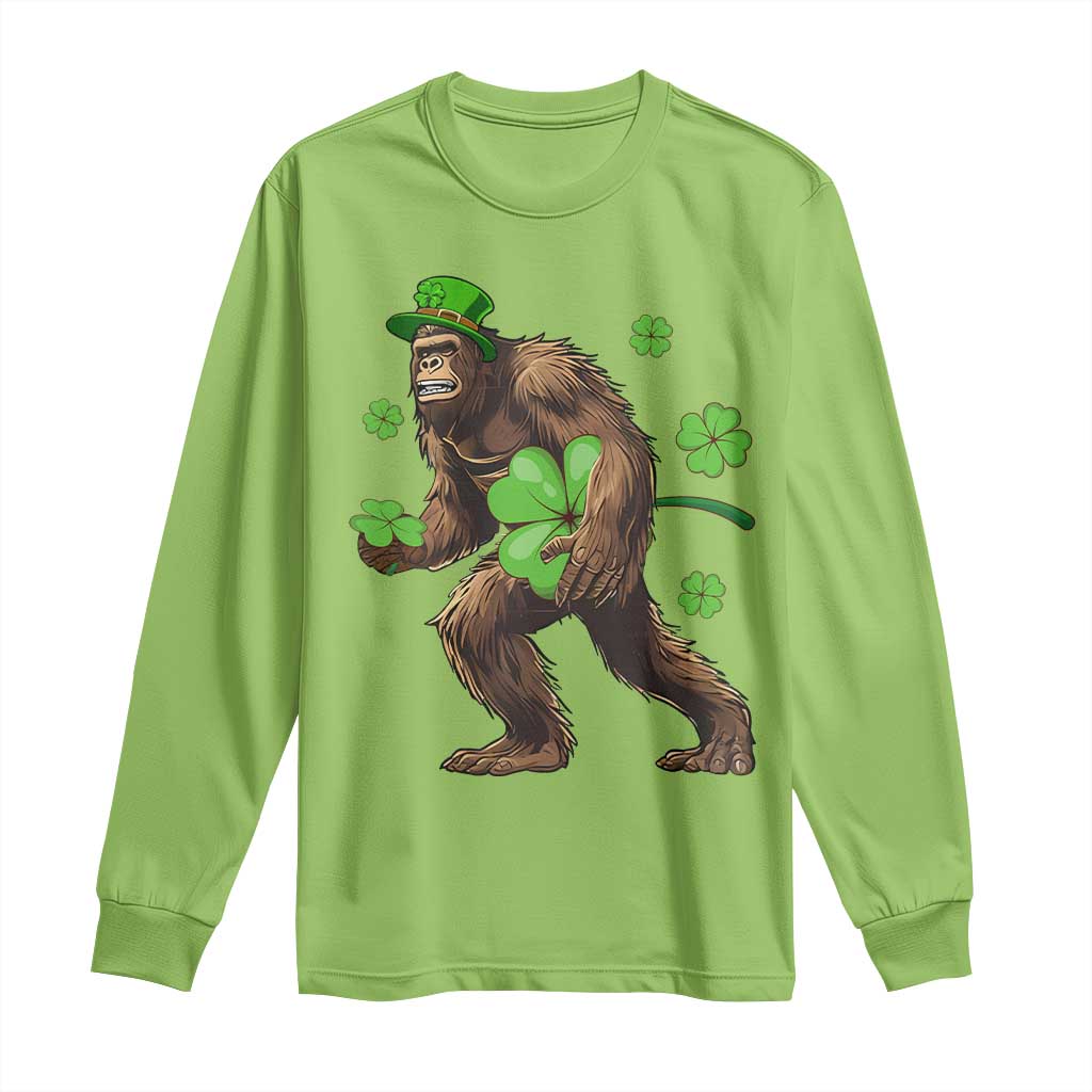 St Patricks Day Bigfoot Long Sleeve Shirt Funny Sasquatch Shamrock TS10 Lime Print Your Wear