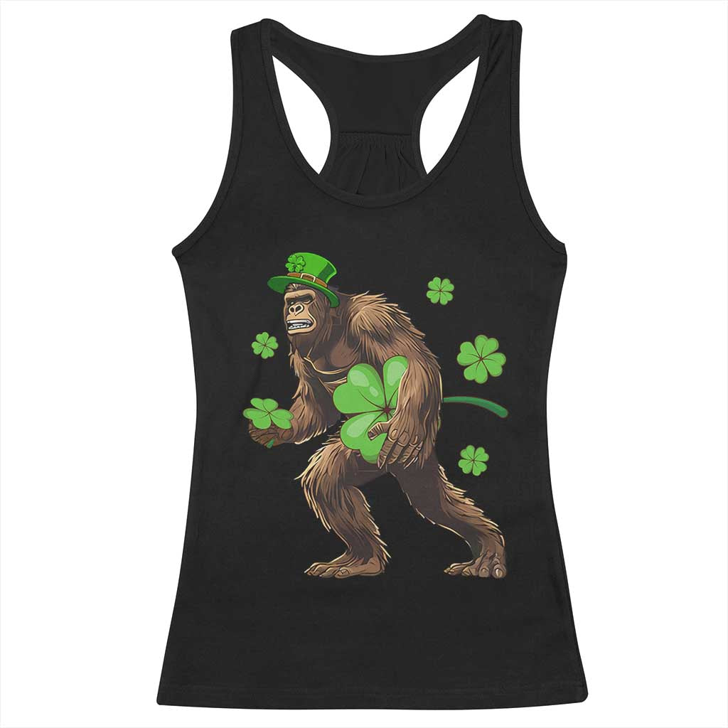 St Patricks Day Bigfoot Racerback Tank Top Funny Sasquatch Shamrock TS10 Black Print Your Wear