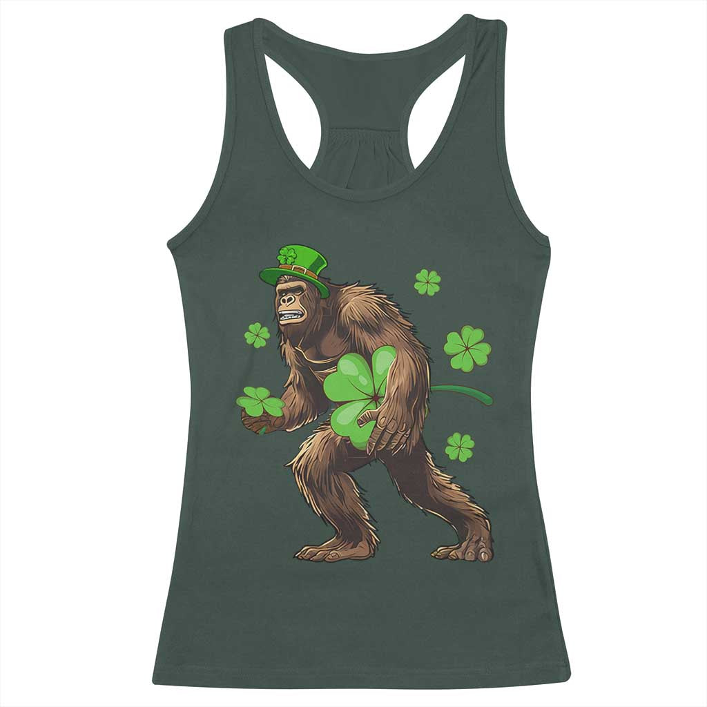 St Patricks Day Bigfoot Racerback Tank Top Funny Sasquatch Shamrock TS10 Dark Forest Green Print Your Wear