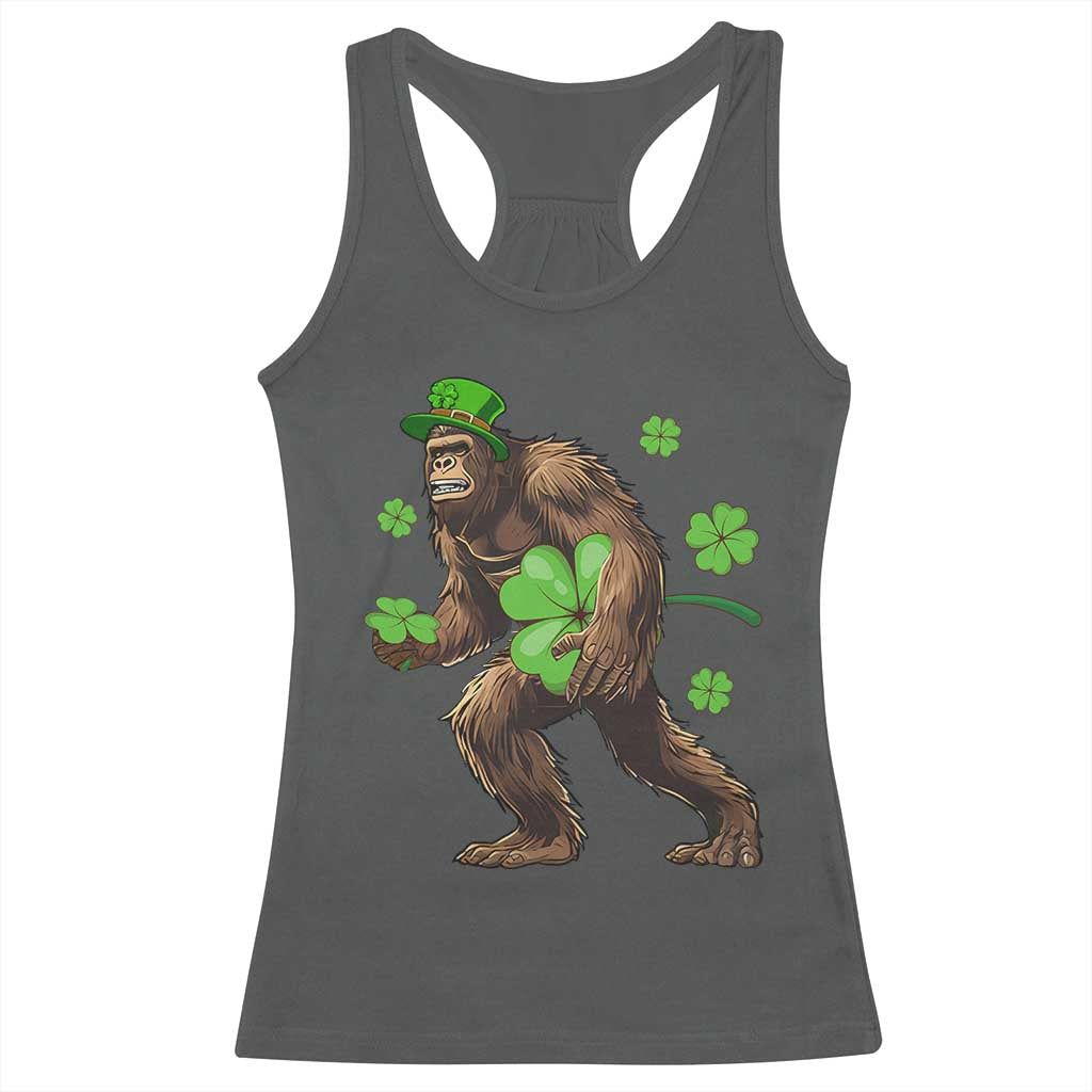 St Patricks Day Bigfoot Racerback Tank Top Funny Sasquatch Shamrock TS10 Dark Heather Print Your Wear