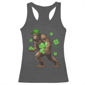 St Patricks Day Bigfoot Racerback Tank Top Funny Sasquatch Shamrock TS10 Dark Heather Print Your Wear