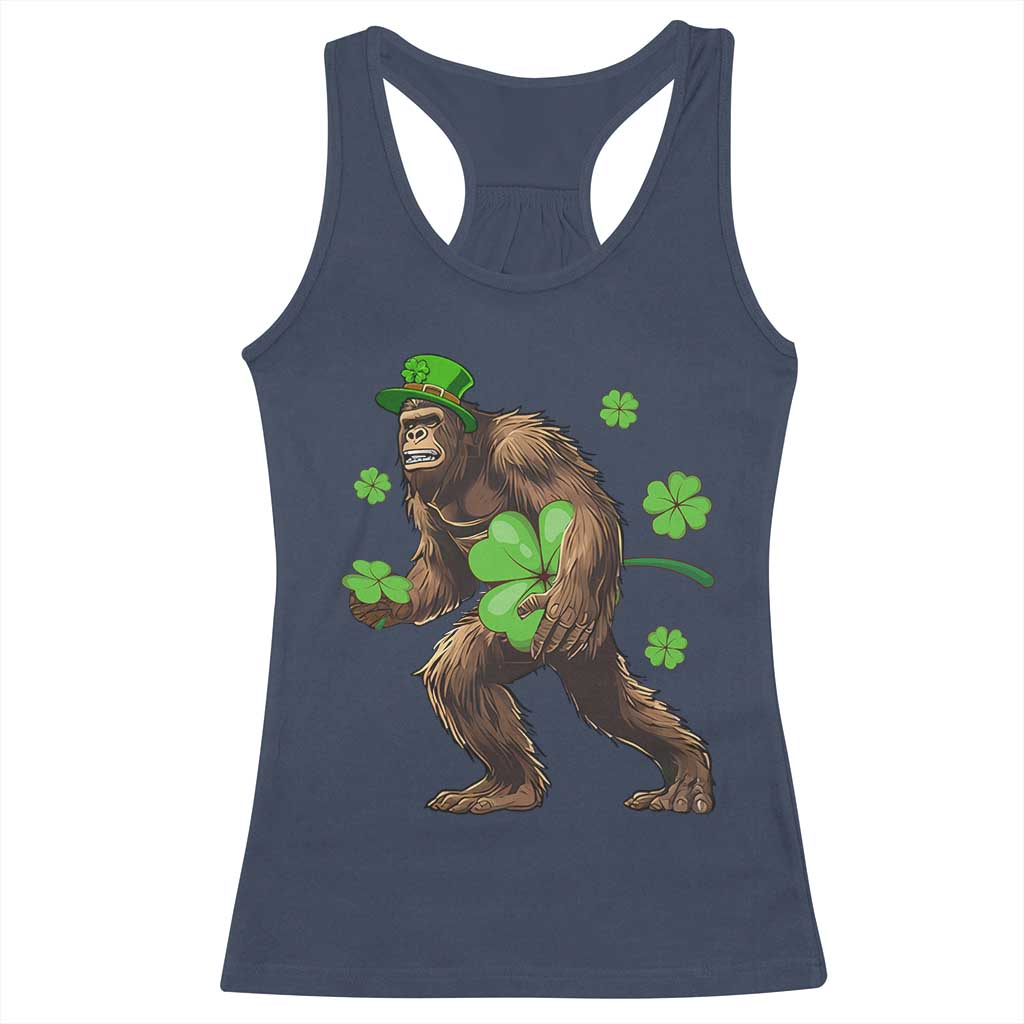 St Patricks Day Bigfoot Racerback Tank Top Funny Sasquatch Shamrock TS10 Navy Print Your Wear