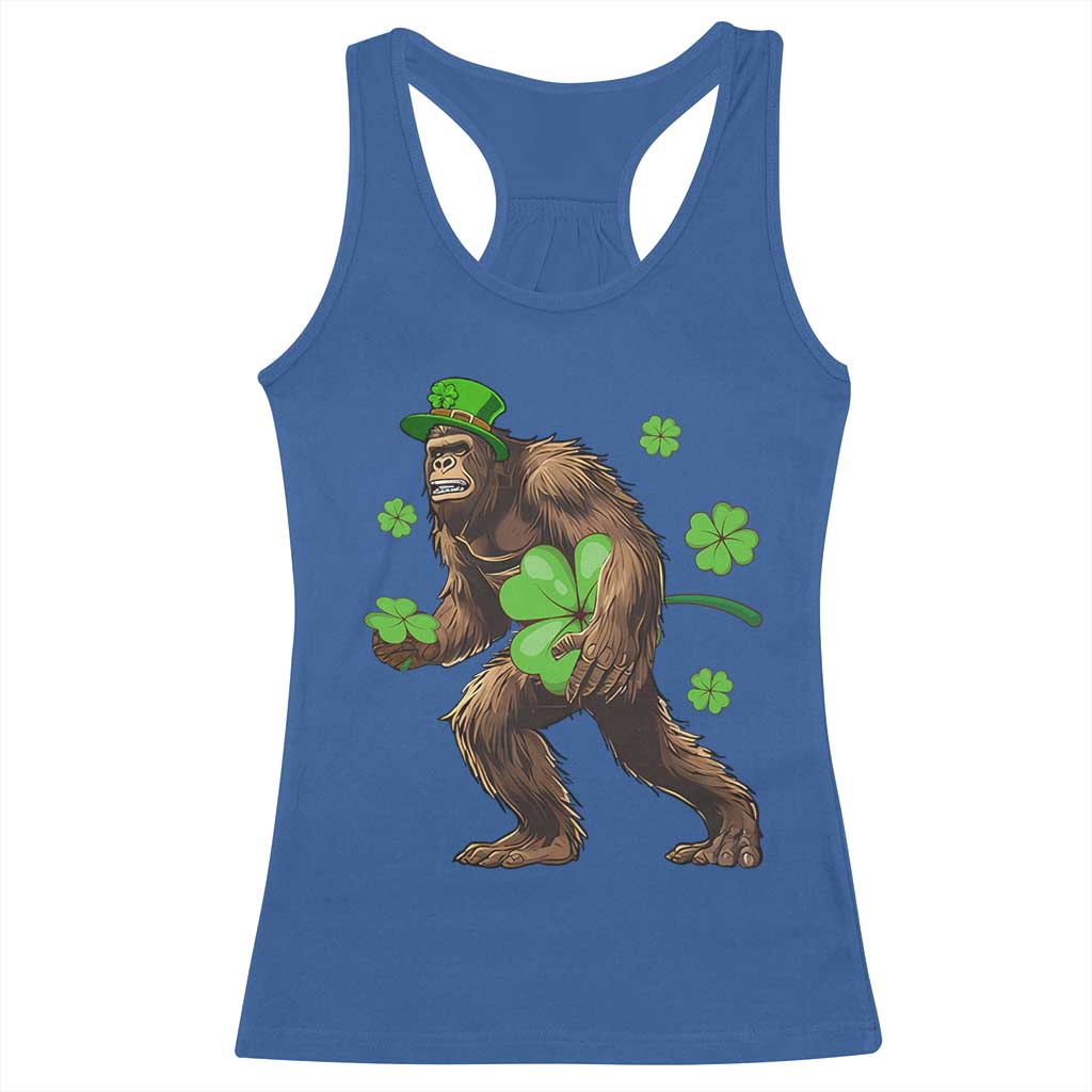 St Patricks Day Bigfoot Racerback Tank Top Funny Sasquatch Shamrock TS10 Royal Blue Print Your Wear