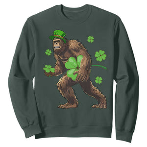 St Patricks Day Bigfoot Sweatshirt Funny Sasquatch Shamrock TS10 Dark Forest Green Print Your Wear