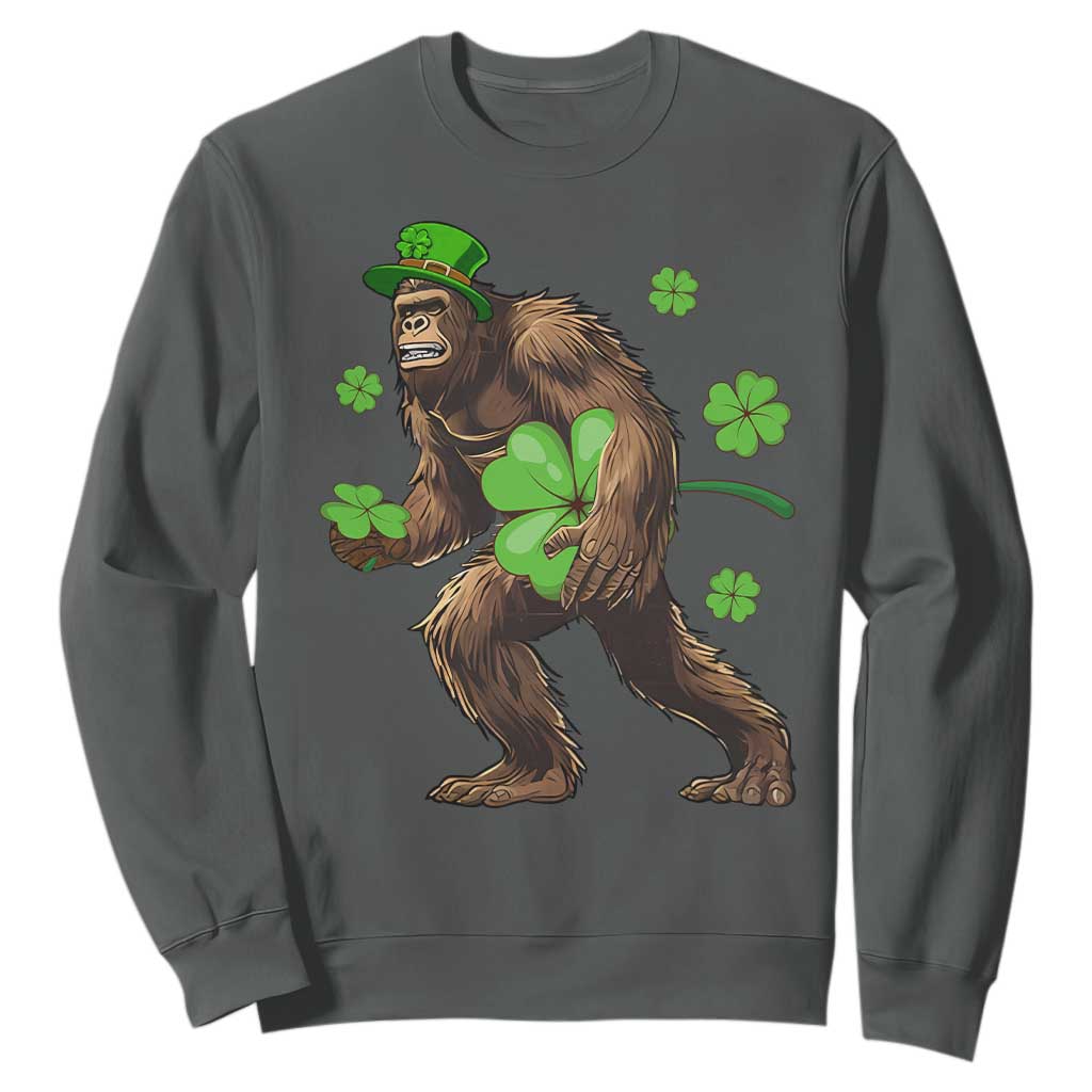 St Patricks Day Bigfoot Sweatshirt Funny Sasquatch Shamrock TS10 Dark Heather Print Your Wear