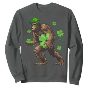 St Patricks Day Bigfoot Sweatshirt Funny Sasquatch Shamrock TS10 Dark Heather Print Your Wear