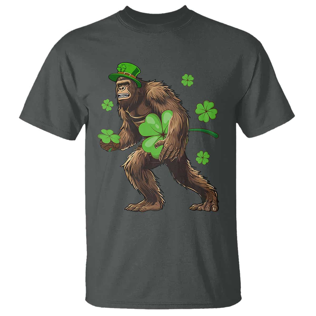 St Patricks Day Bigfoot T Shirt Funny Sasquatch Shamrock TS10 Dark Heather Print Your Wear