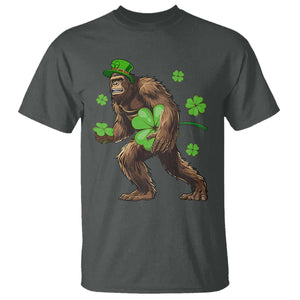 St Patricks Day Bigfoot T Shirt Funny Sasquatch Shamrock TS10 Dark Heather Print Your Wear