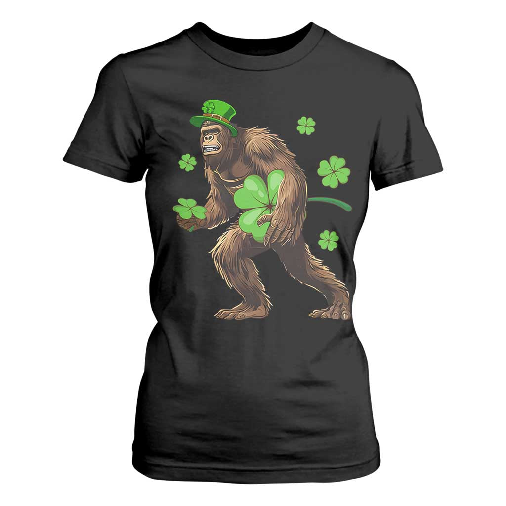 St Patricks Day Bigfoot T Shirt For Women Funny Sasquatch Shamrock TS10 Black Print Your Wear