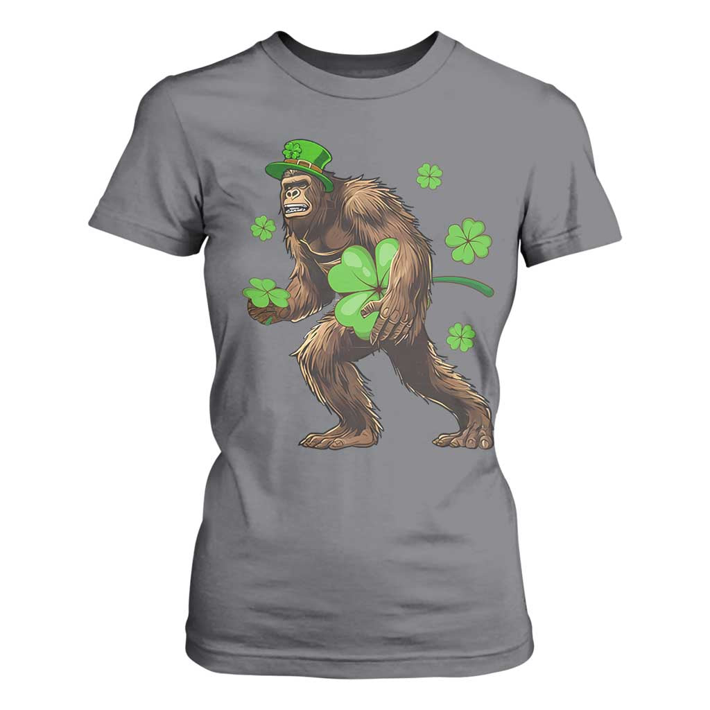 St Patricks Day Bigfoot T Shirt For Women Funny Sasquatch Shamrock TS10 Charcoal Print Your Wear