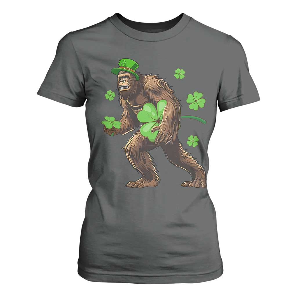 St Patricks Day Bigfoot T Shirt For Women Funny Sasquatch Shamrock TS10 Dark Heather Print Your Wear