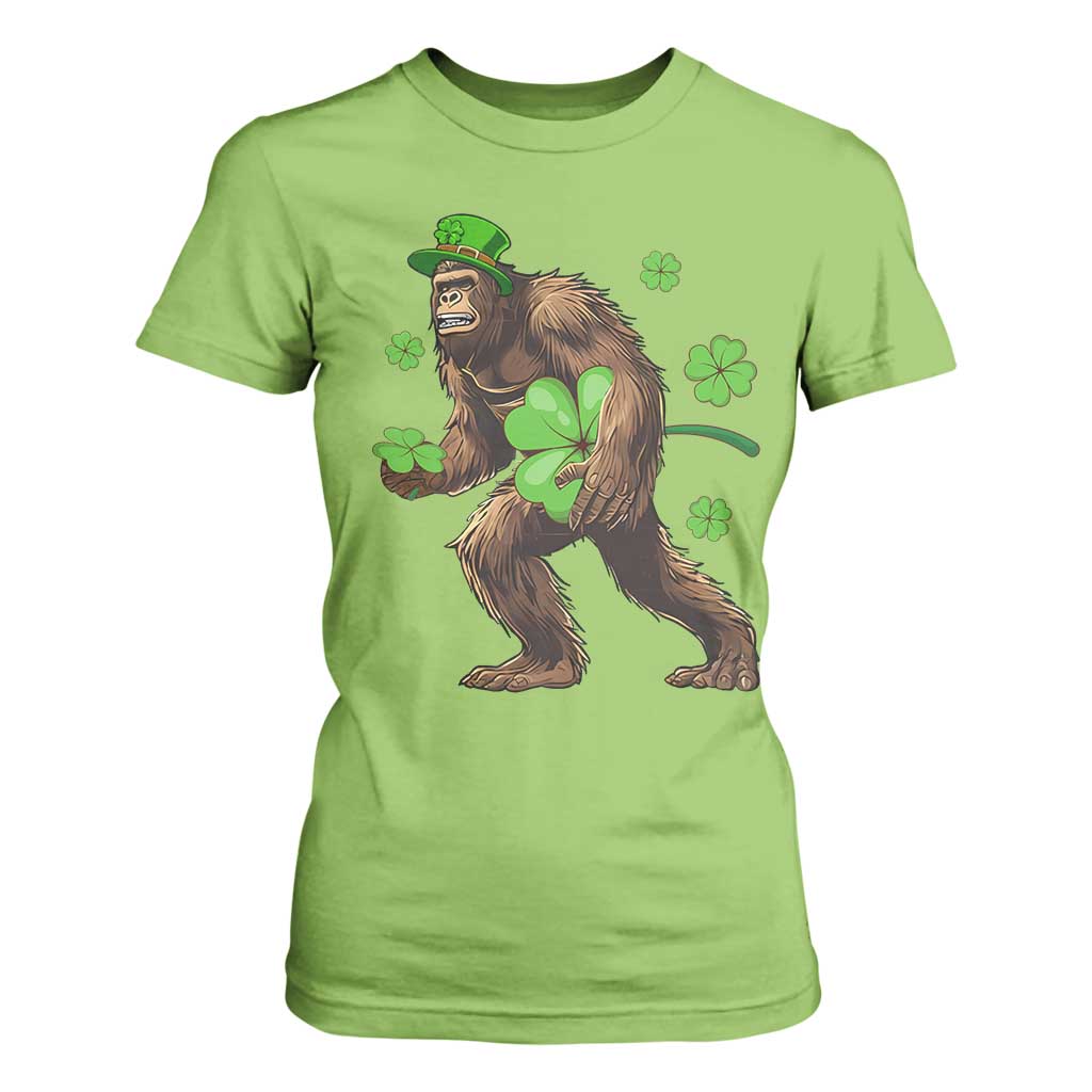 St Patricks Day Bigfoot T Shirt For Women Funny Sasquatch Shamrock TS10 Lime Print Your Wear