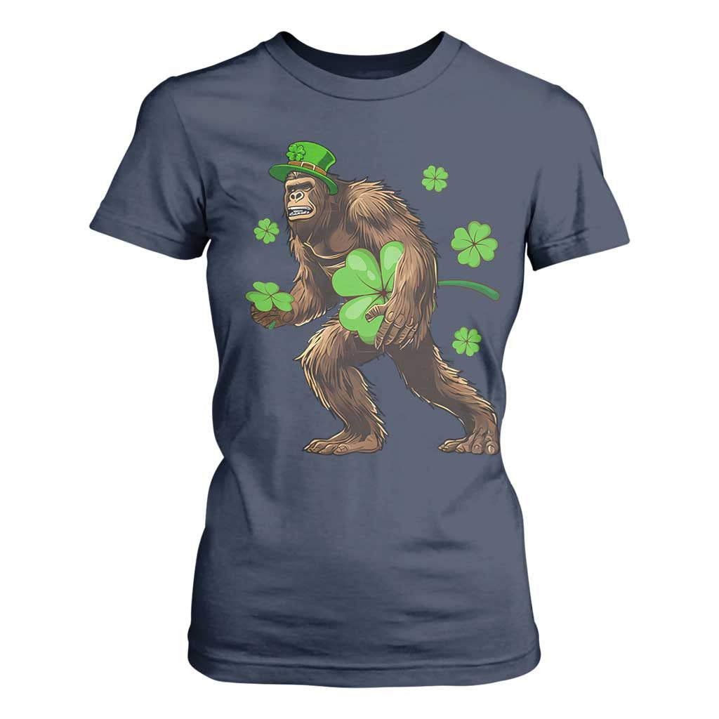 St Patricks Day Bigfoot T Shirt For Women Funny Sasquatch Shamrock TS10 Navy Print Your Wear