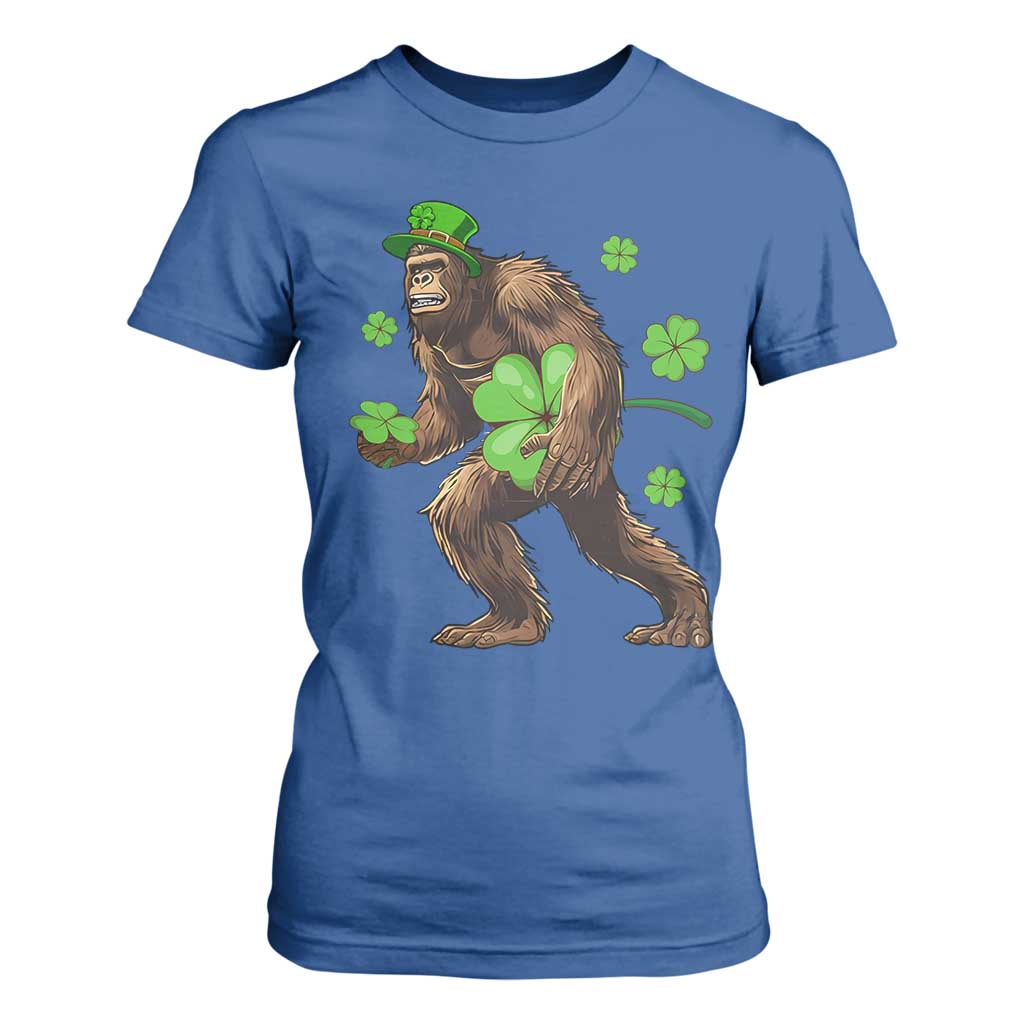 St Patricks Day Bigfoot T Shirt For Women Funny Sasquatch Shamrock TS10 Royal Blue Print Your Wear