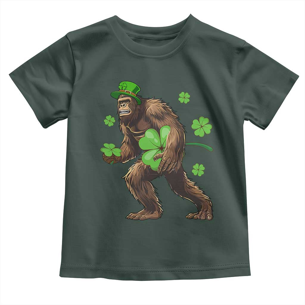 St Patricks Day Bigfoot Toddler T Shirt Funny Sasquatch Shamrock TS10 Dark Forest Green Print Your Wear