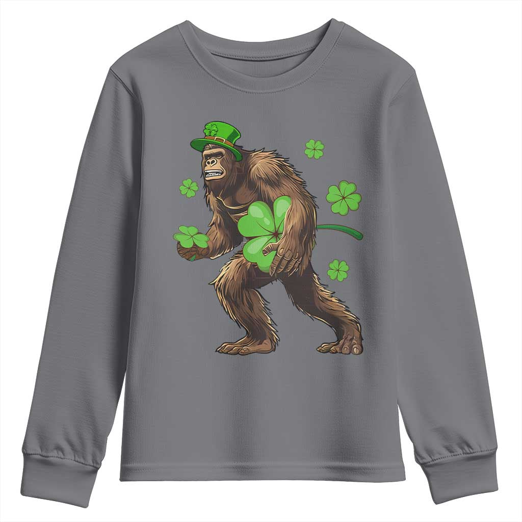 St Patricks Day Bigfoot Youth Sweatshirt Funny Sasquatch Shamrock TS10 Charcoal Print Your Wear