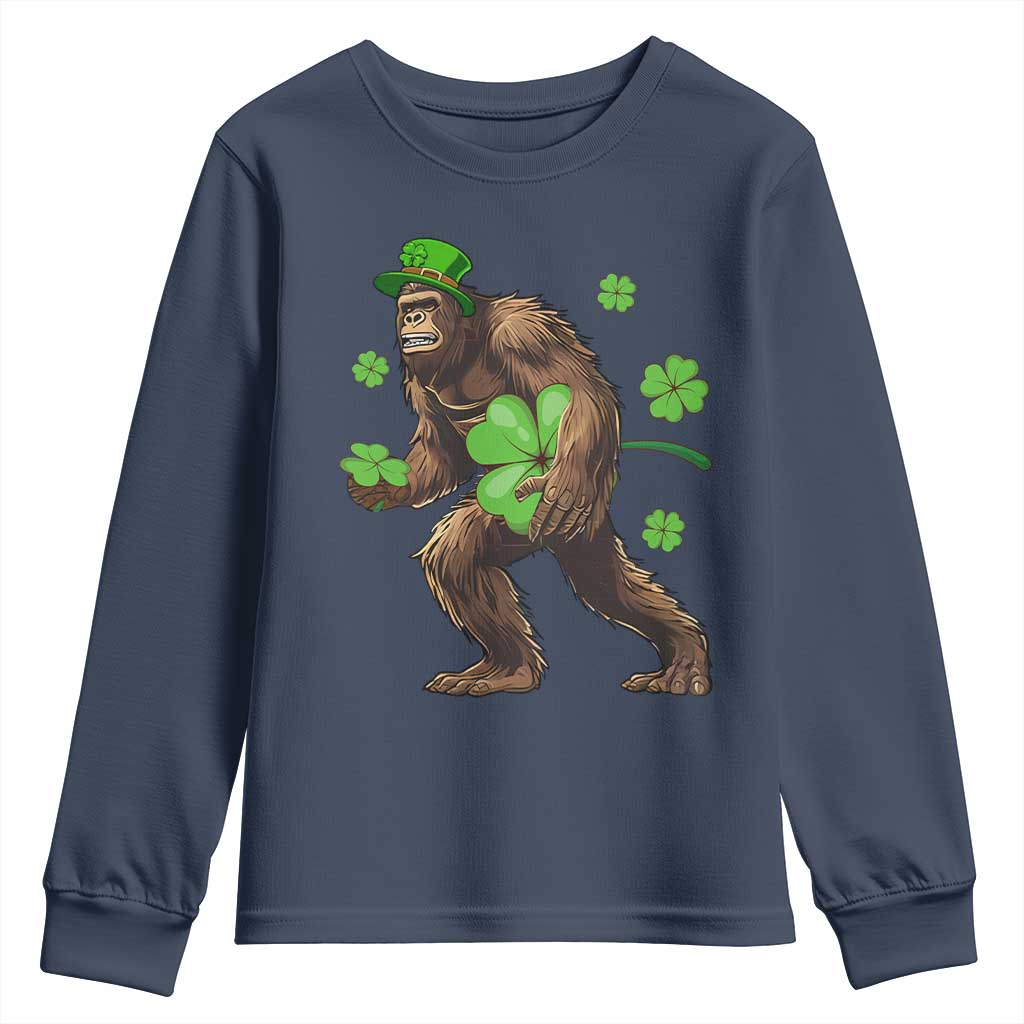 St Patricks Day Bigfoot Youth Sweatshirt Funny Sasquatch Shamrock TS10 Navy Print Your Wear
