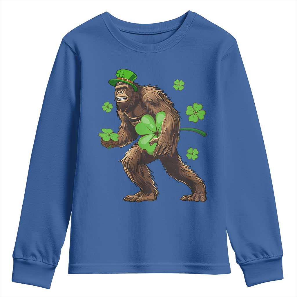 St Patricks Day Bigfoot Youth Sweatshirt Funny Sasquatch Shamrock TS10 Royal Blue Print Your Wear