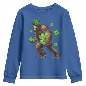 St Patricks Day Bigfoot Youth Sweatshirt Funny Sasquatch Shamrock TS10 Royal Blue Print Your Wear