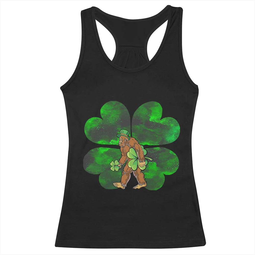 St Patricks Day Lucky Shamrock Bigfoot Racerback Tank Top Funny Sasquatch Irish TS10 Black Print Your Wear