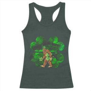 St Patricks Day Lucky Shamrock Bigfoot Racerback Tank Top Funny Sasquatch Irish TS10 Dark Forest Green Print Your Wear