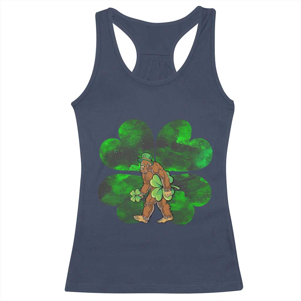 St Patricks Day Lucky Shamrock Bigfoot Racerback Tank Top Funny Sasquatch Irish TS10 Navy Print Your Wear