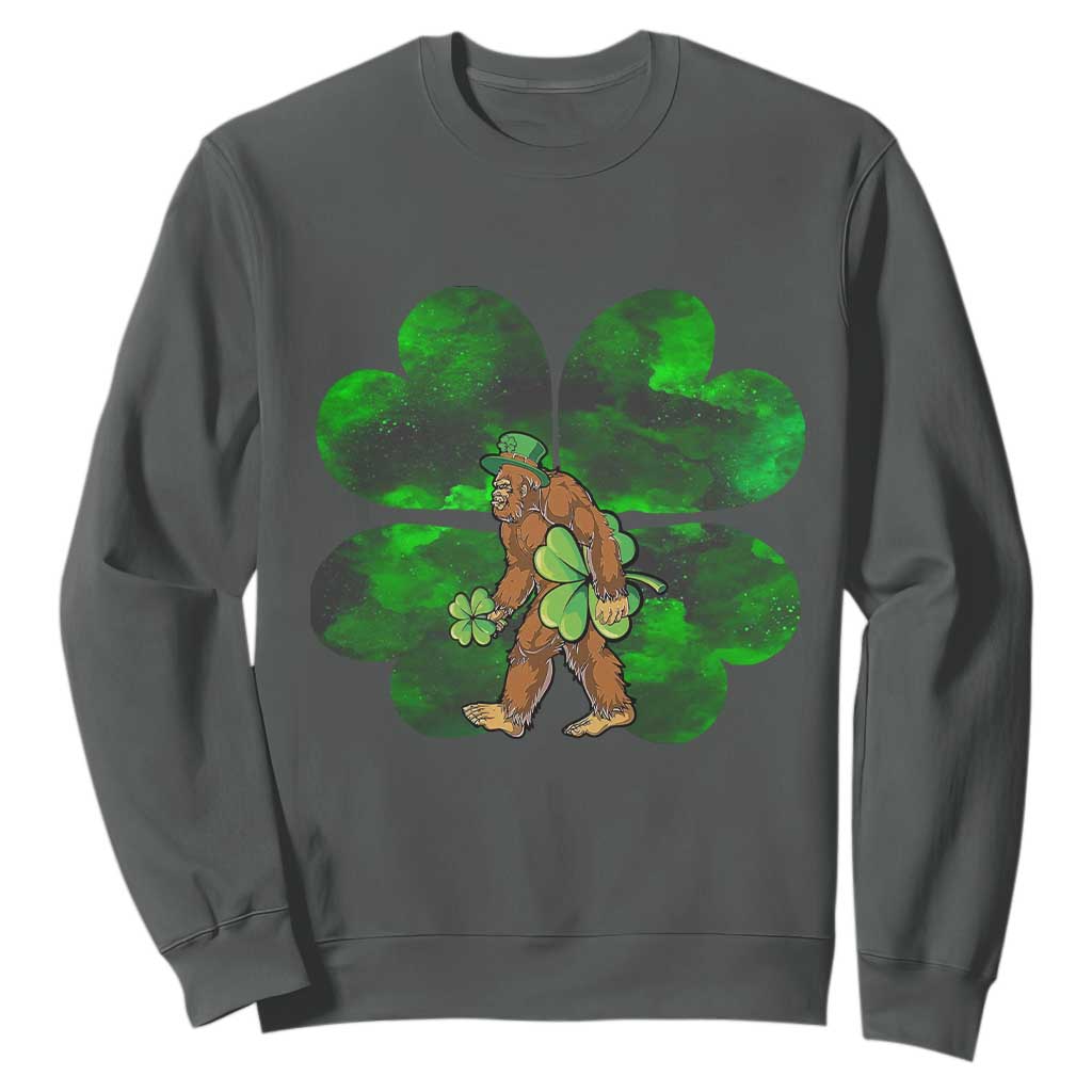 St Patricks Day Lucky Shamrock Bigfoot Sweatshirt Funny Sasquatch Irish TS10 Dark Heather Print Your Wear