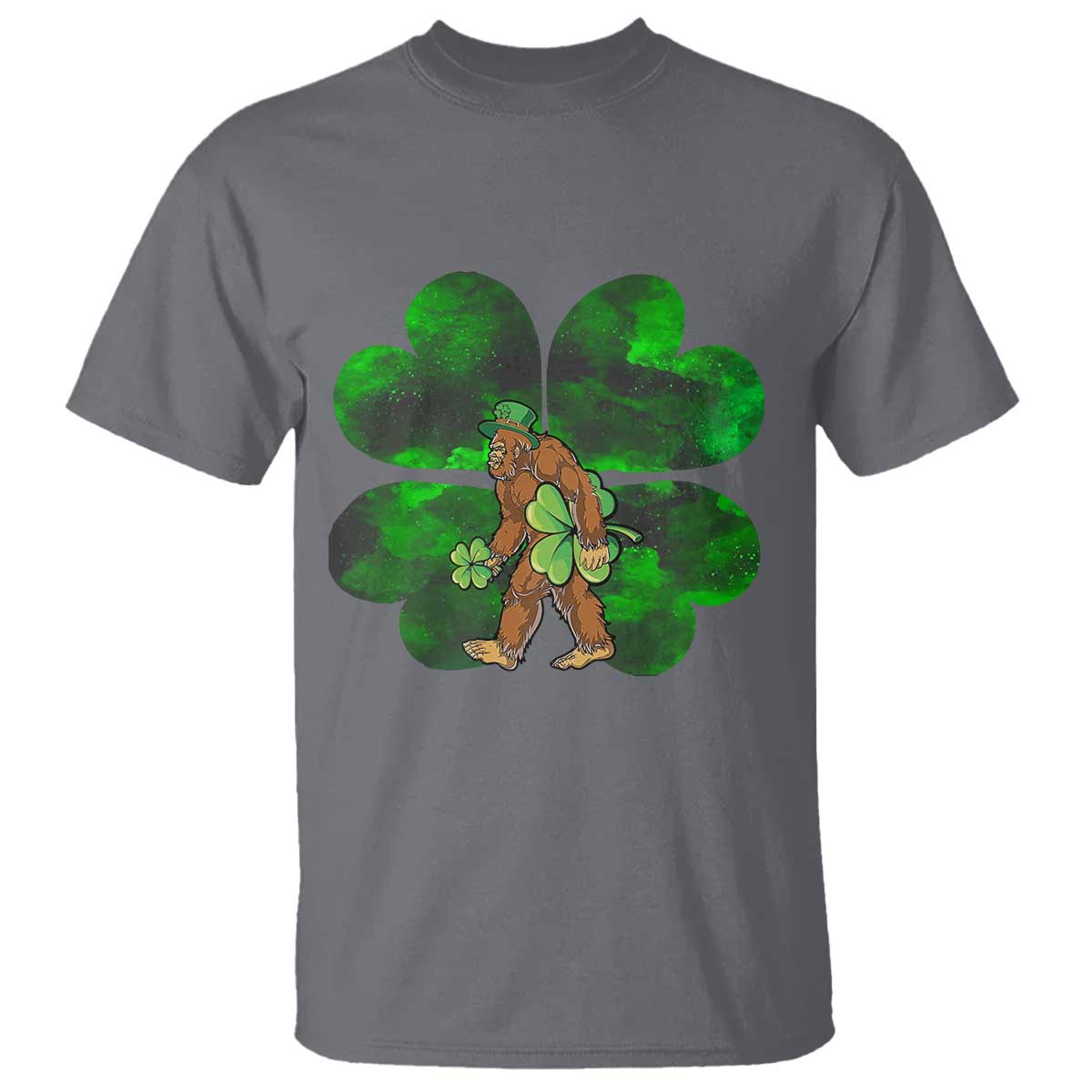 St Patricks Day Lucky Shamrock Bigfoot T Shirt Funny Sasquatch Irish TS10 Charcoal Print Your Wear