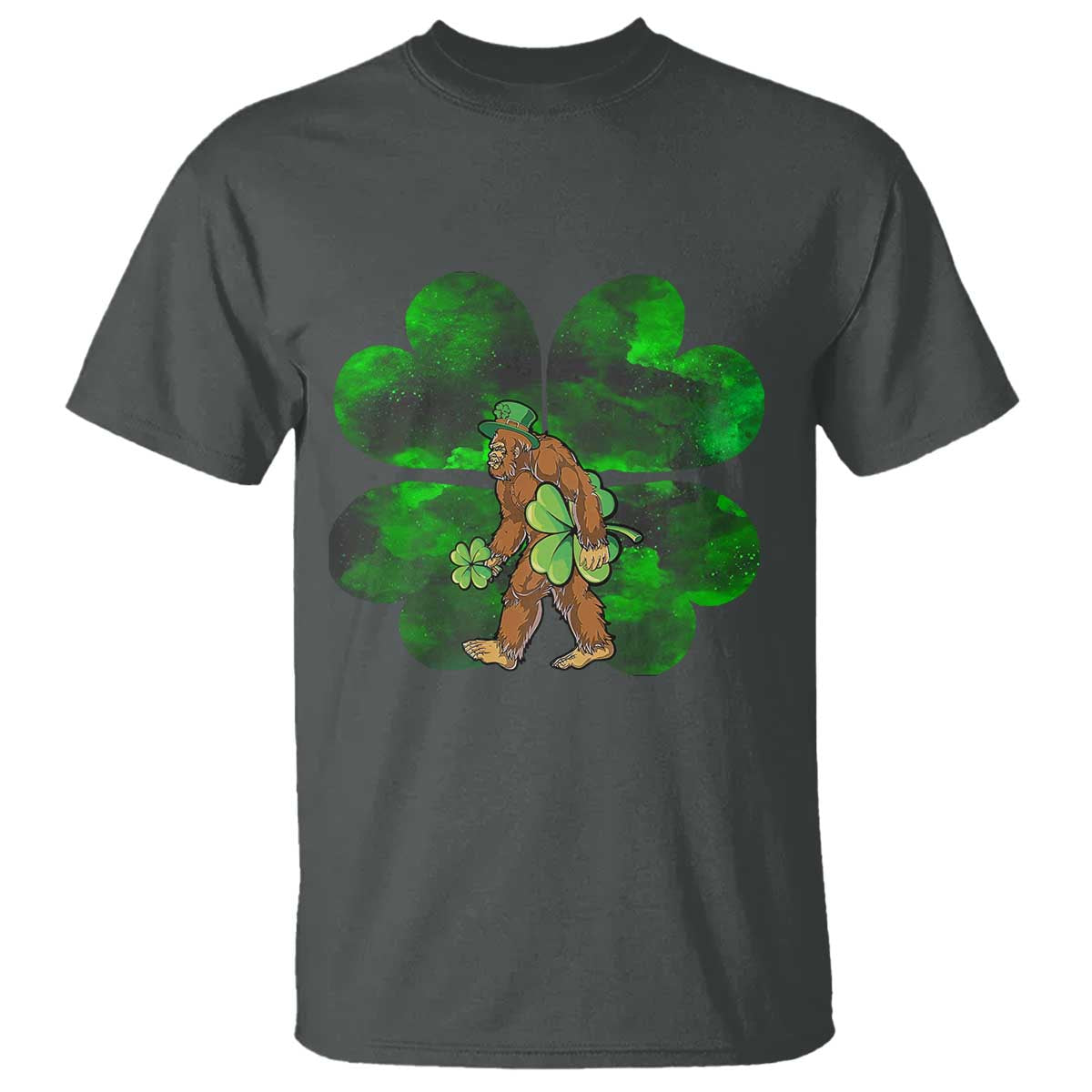 St Patricks Day Lucky Shamrock Bigfoot T Shirt Funny Sasquatch Irish TS10 Dark Heather Print Your Wear